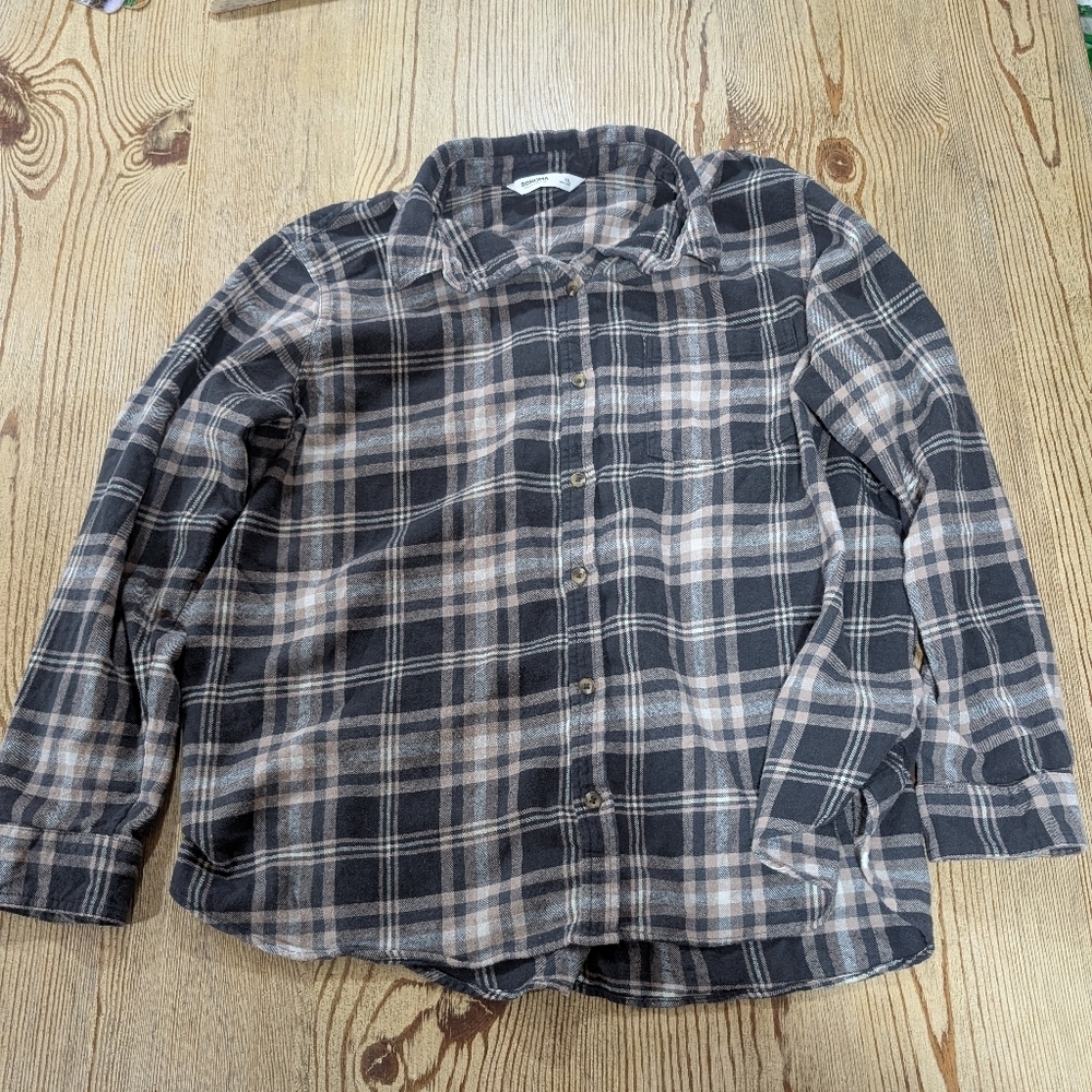 Sonoma Brown & White Plaid Button Down Shirt  Women’s XXL Cozy Grandpa-Core. - Picture 5 of 7